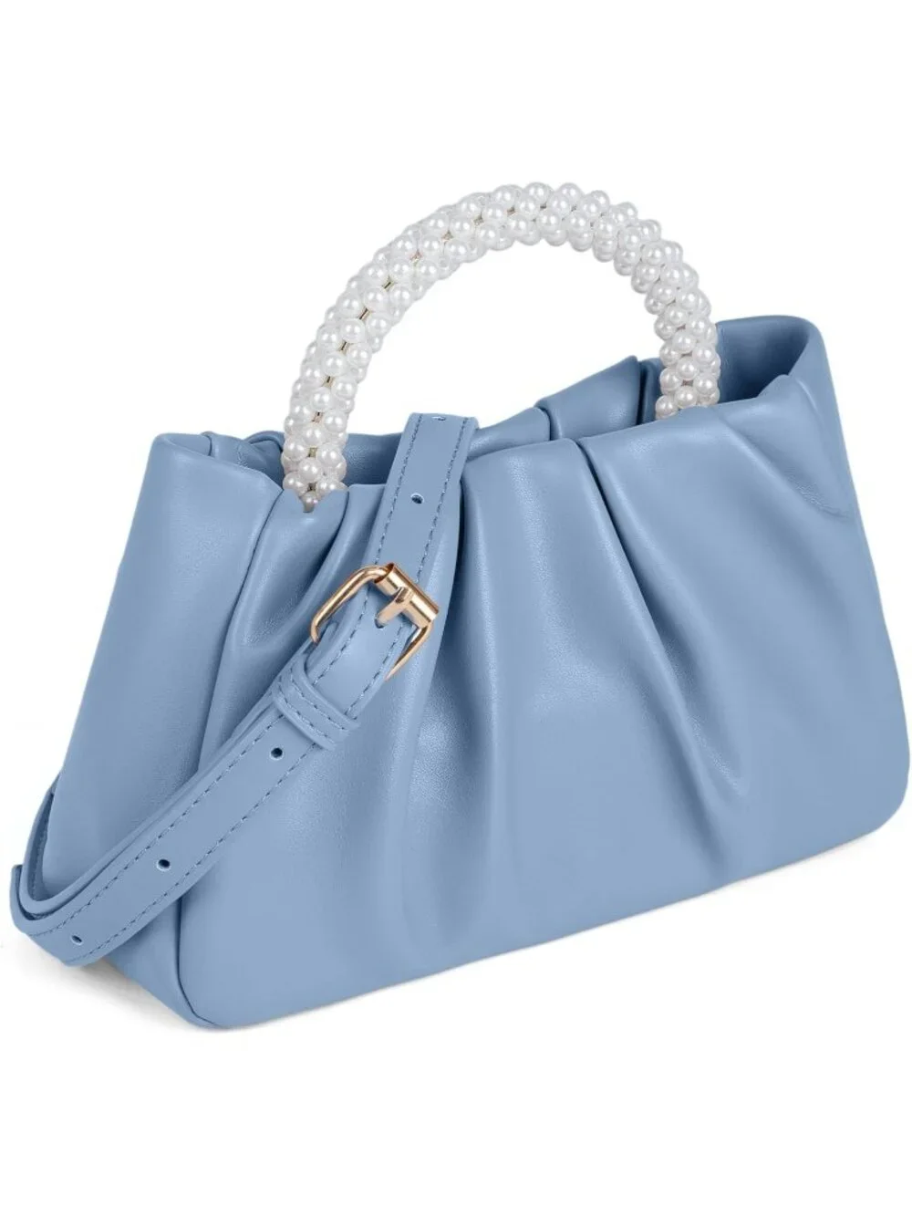 👜Women's Blue Leather Wedding Party Pearl Elegant Clutch Purse Magnetic Snap